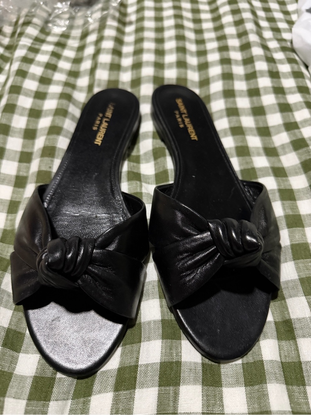 Saint Laurent Black Bianca Leather Flat Sandal